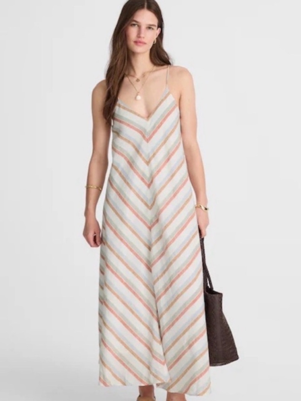 Madewell linen Maxi Slip Dress chevron stripe. Sz. Small - Picture 2 of 12